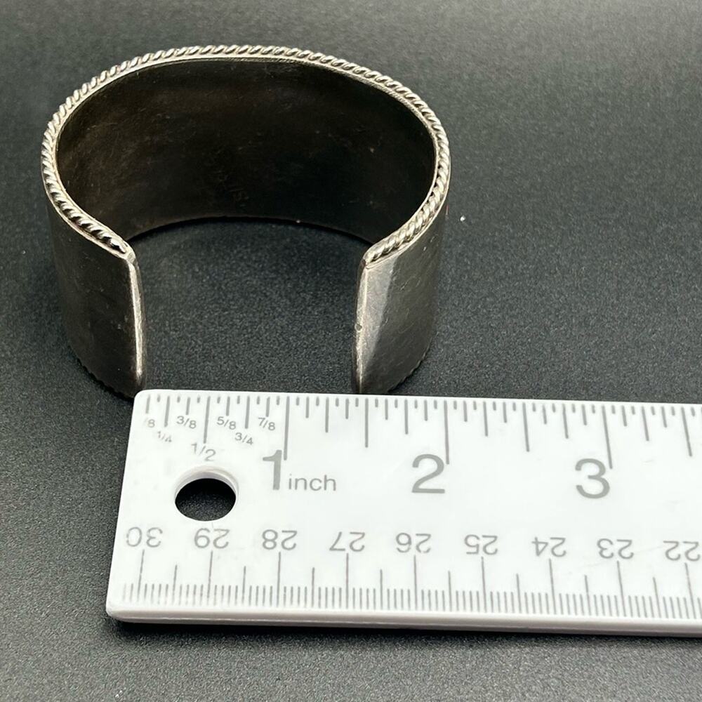 925 Sterling silver coral MOP inlay cuff bracelet #396 Native American Zuni 125g - Picture 10 of 16